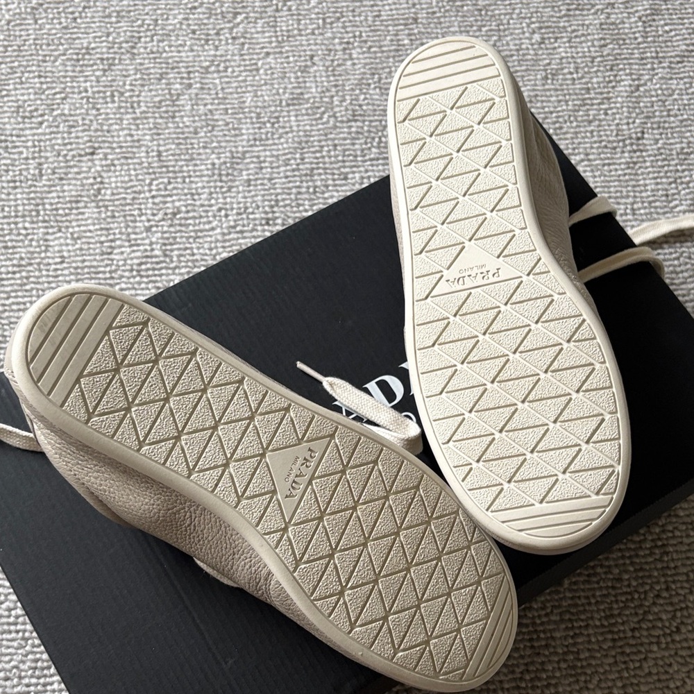Prada Cream Leather Lace-Up Sneakers - Picture 2 of 6